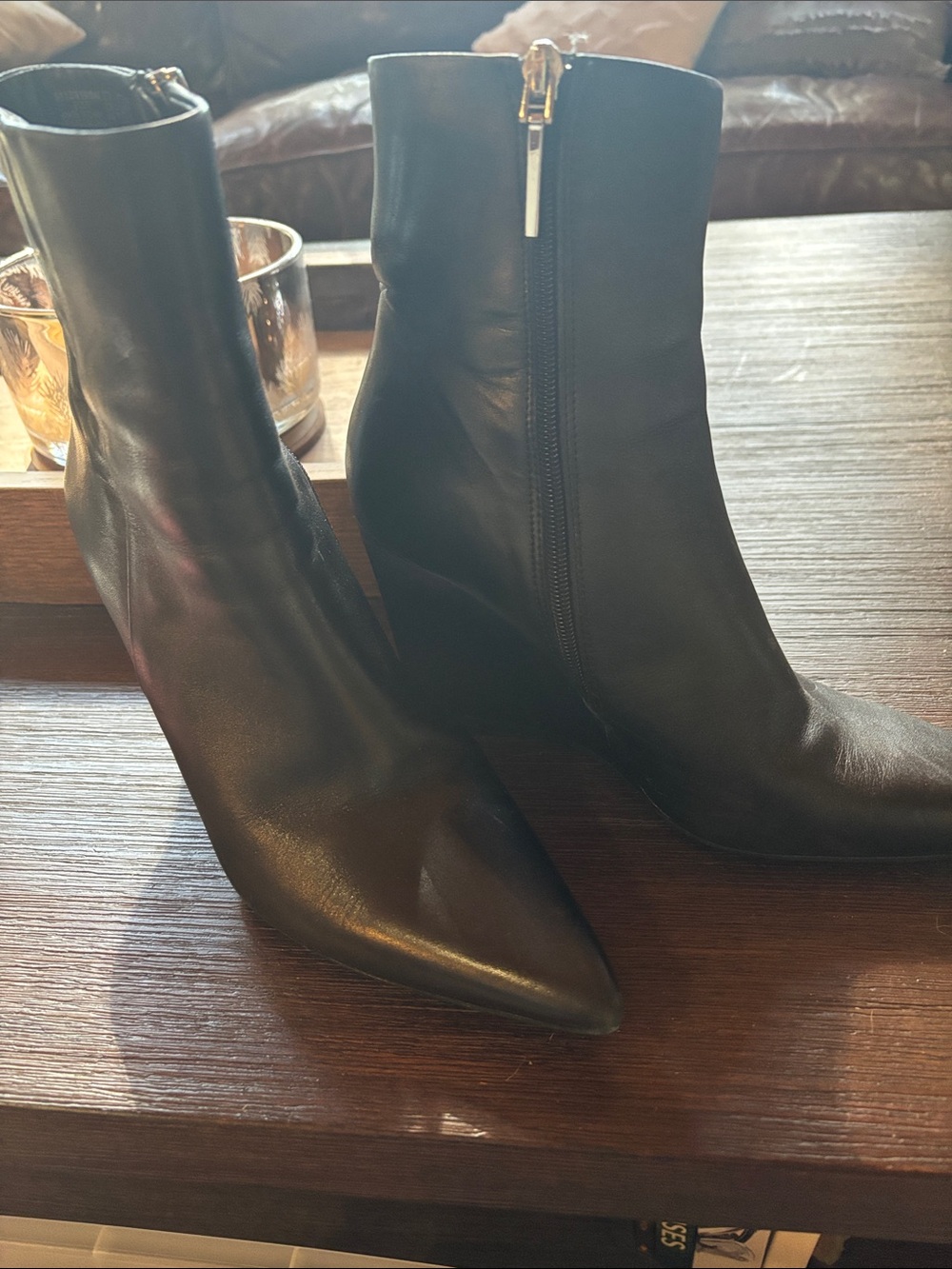 Zara Black Pointed Toe Wedge Ankle Boots - size 9